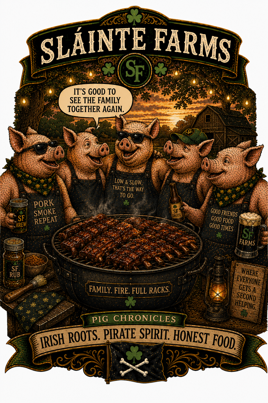 The Reunion BBQ Apron | Pig Chronicles Collection | Sláinte Farms