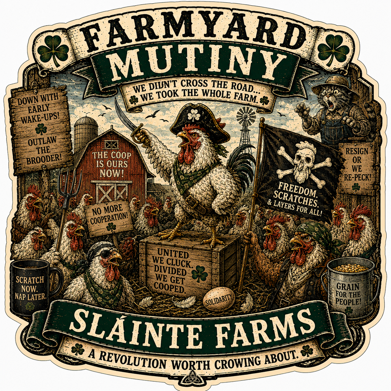 Farmyard Mutiny Sláinte Farms die-cut sticker