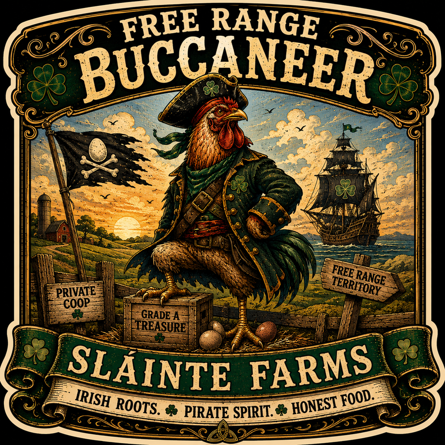 Free Range Buccaneer Sláinte Farms die-cut sticker