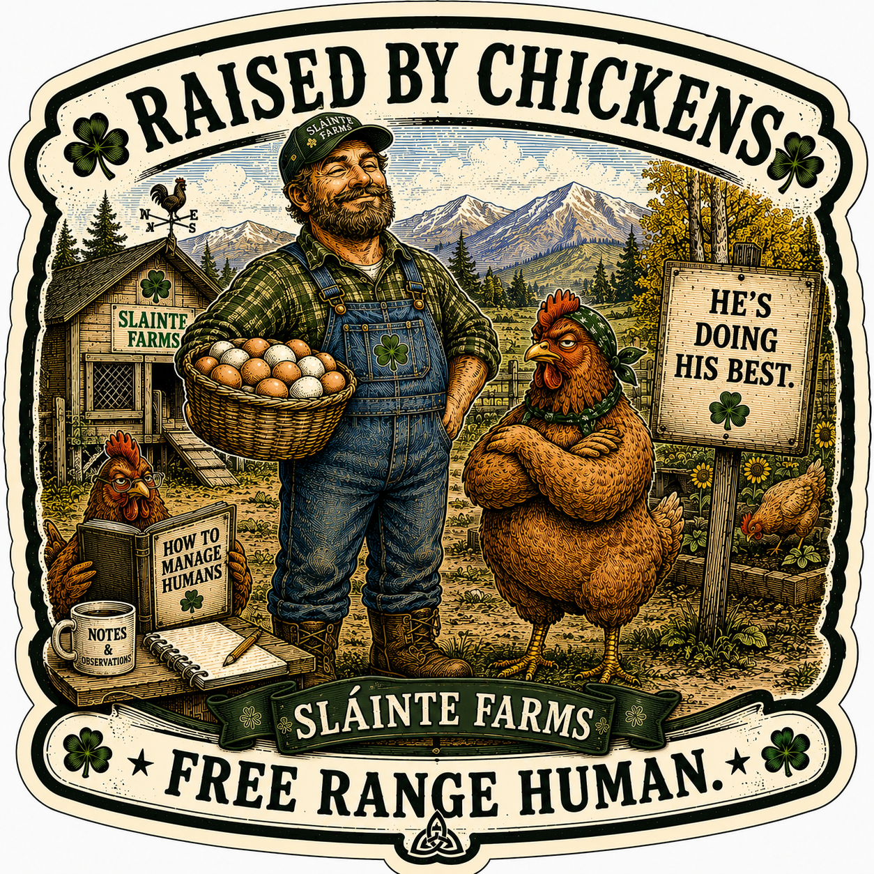 Free Range Human Sláinte Farms die-cut sticker