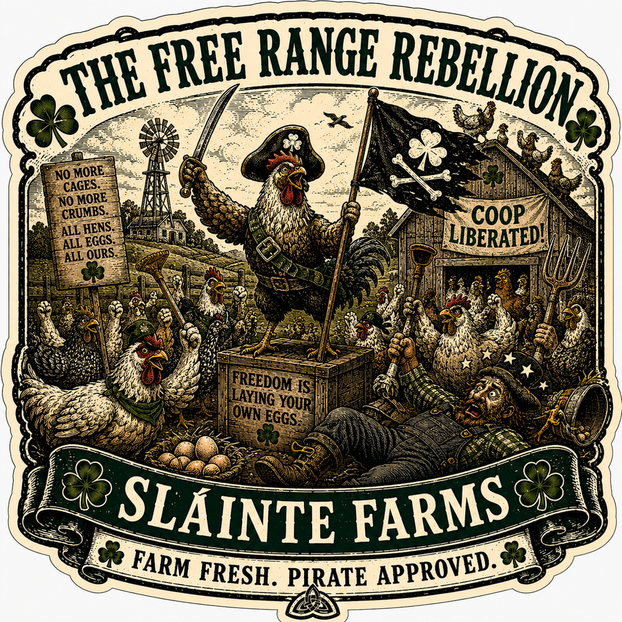 Free Range Rebellion Sláinte Farms die-cut sticker