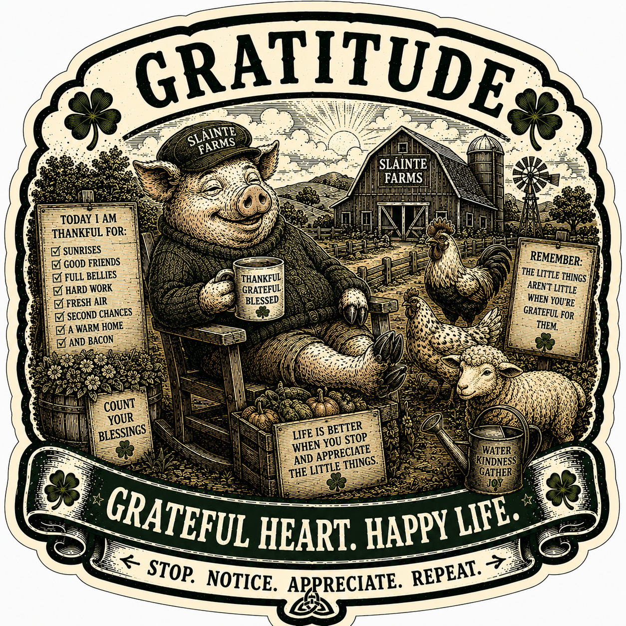 Gratitude Sláinte Farms die-cut sticker