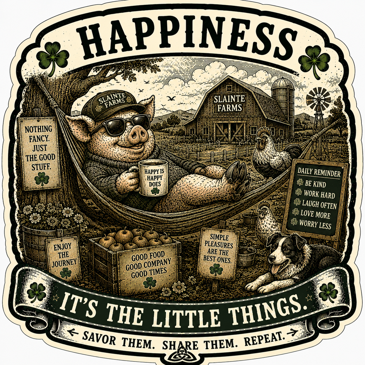 Happiness Sláinte Farms die-cut sticker