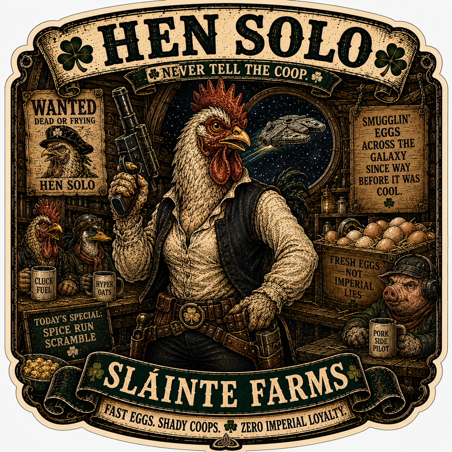 Hen Solo A Sláinte Farms die-cut sticker