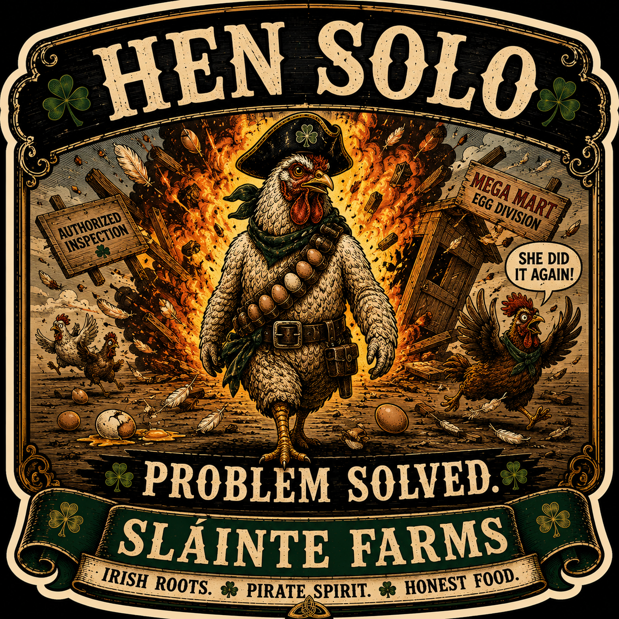 Hen Solo B Sláinte Farms die-cut sticker
