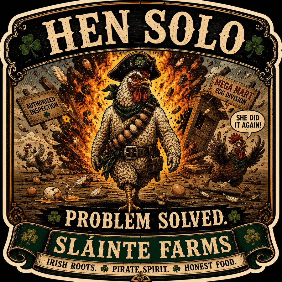 Hen Solo B Sláinte Farms die-cut sticker