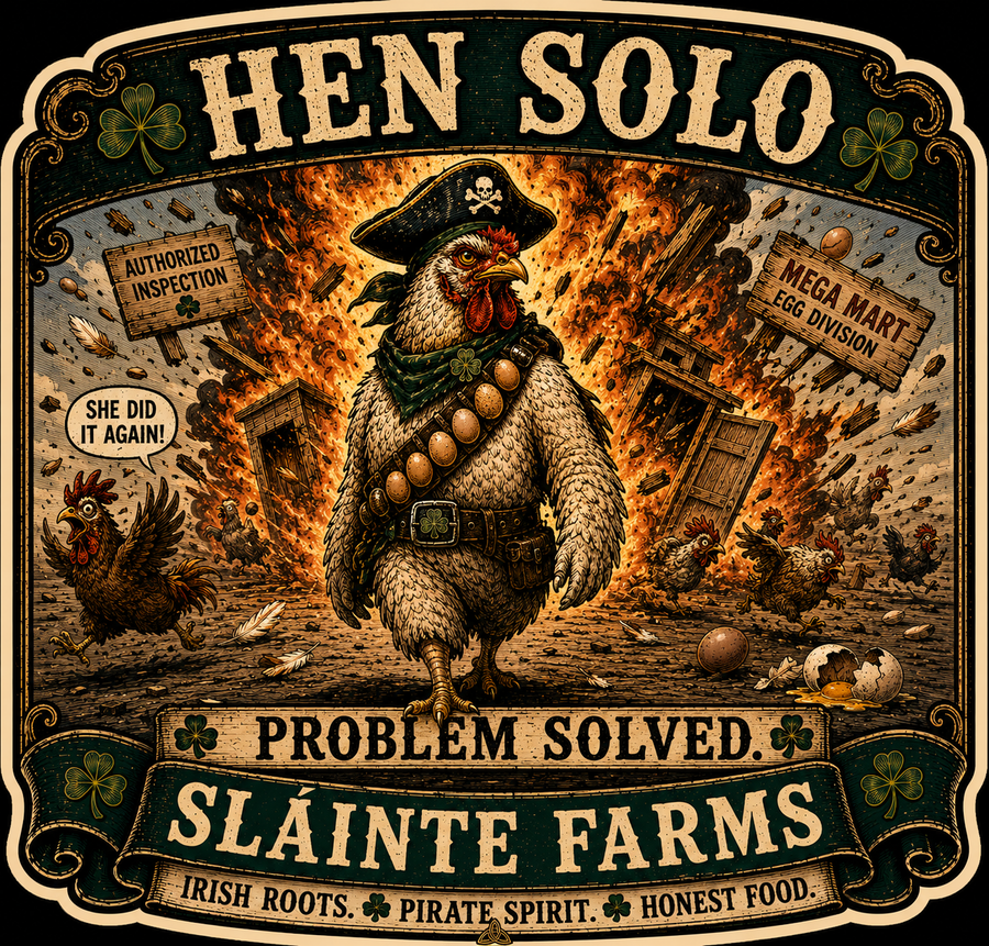 Hen Solo C Sláinte Farms die-cut sticker