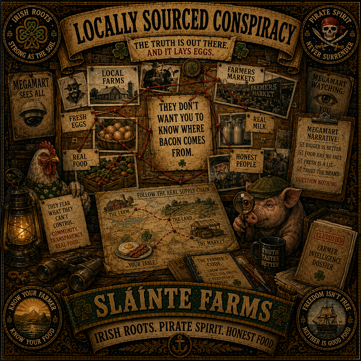 Locally Sourced Conspiracy Sláinte Farms die-cut sticker