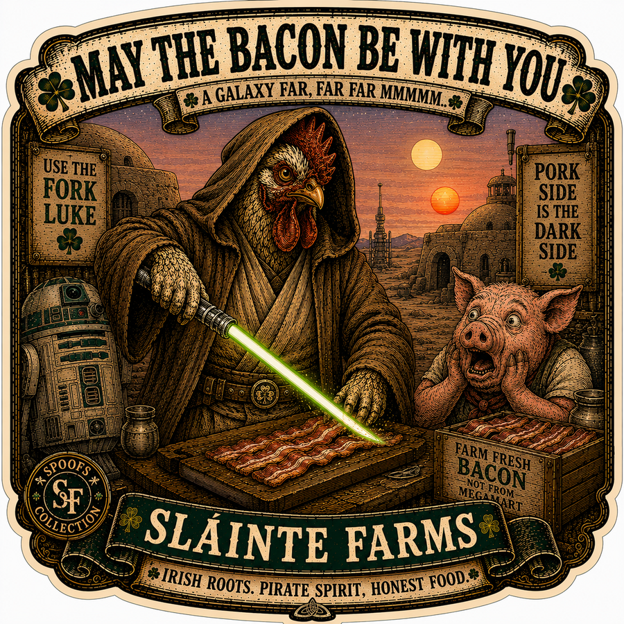 May The Bacon Be With You Sláinte Farms die-cut sticker