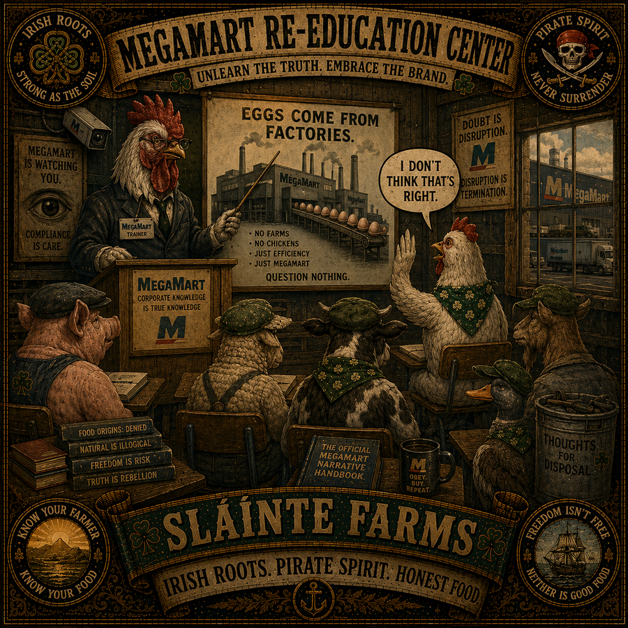 Mega Mart Re Education Sláinte Farms die-cut sticker