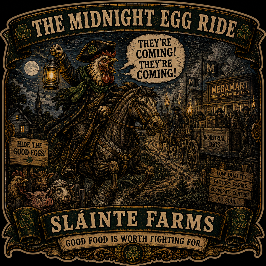 Midnight Egg Ride Sláinte Farms die-cut sticker