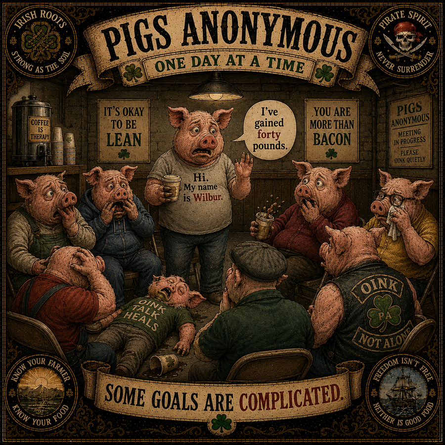Pigs Anonymous Sláinte Farms die-cut sticker