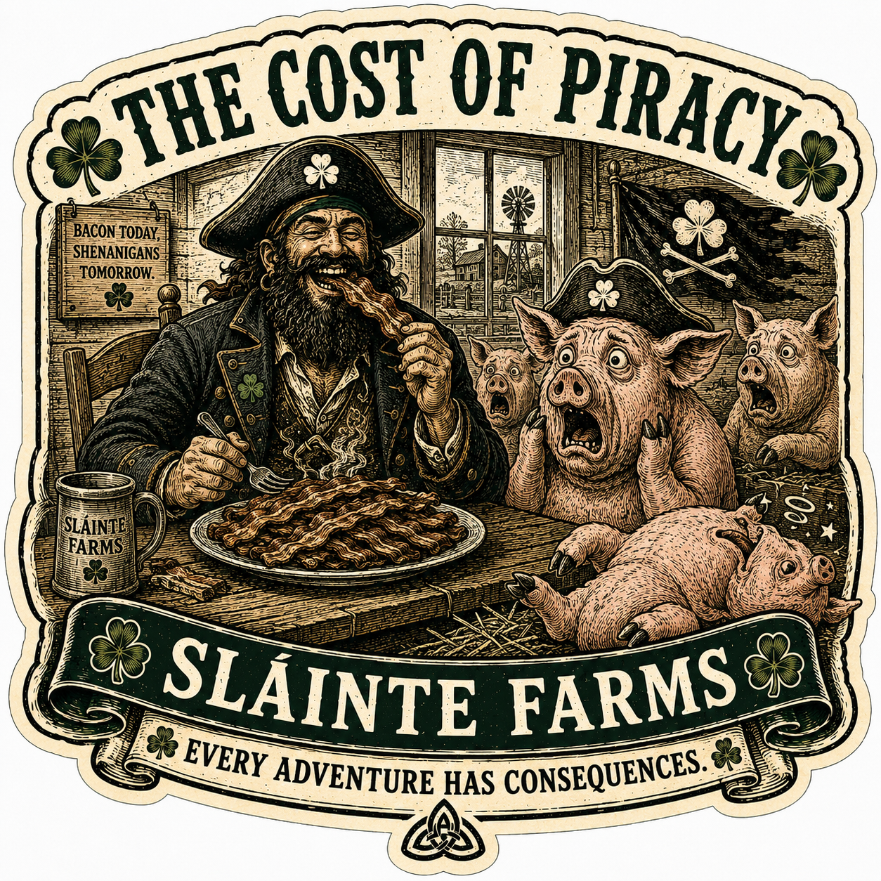The Cost of Piracy Sláinte Farms die-cut sticker