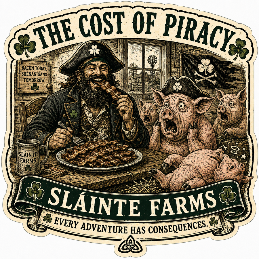 The Cost of Piracy Sláinte Farms die-cut sticker