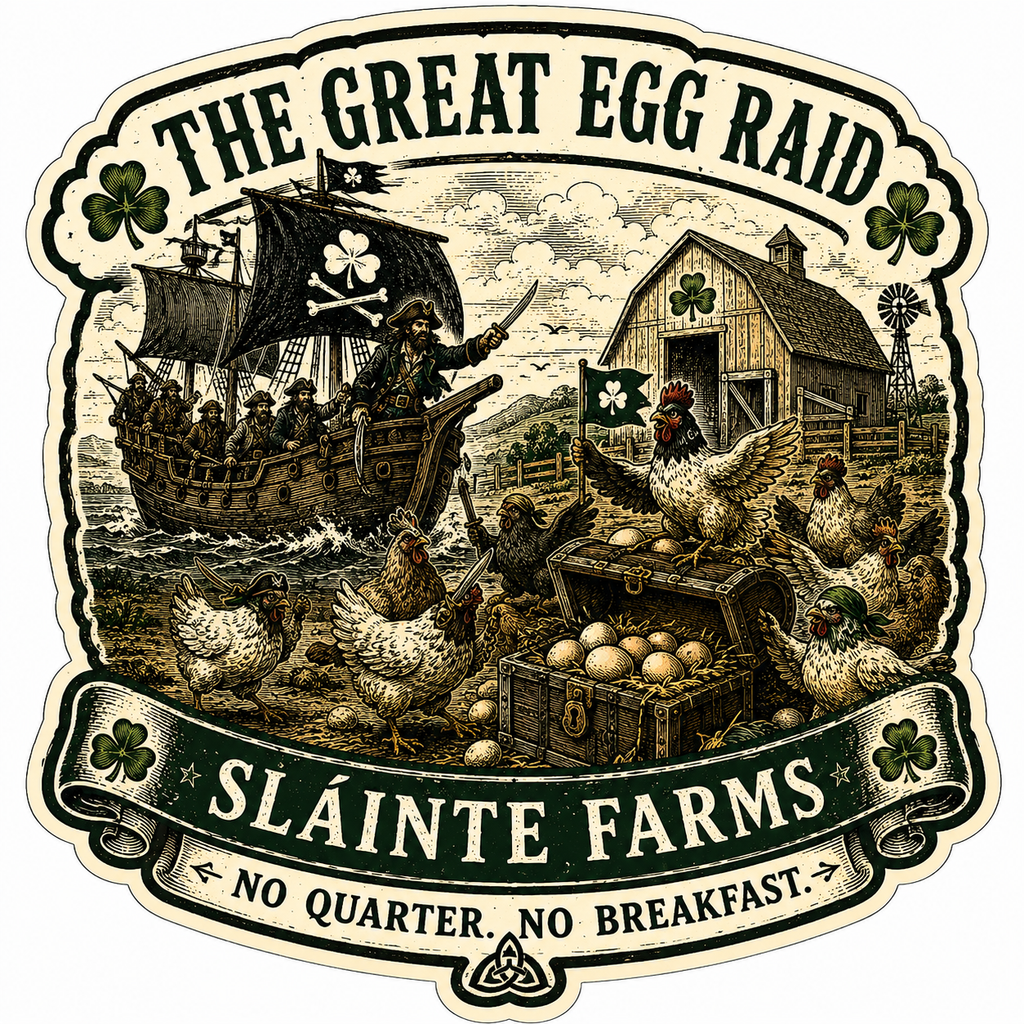 The Great Egg Raid Sláinte Farms die-cut sticker