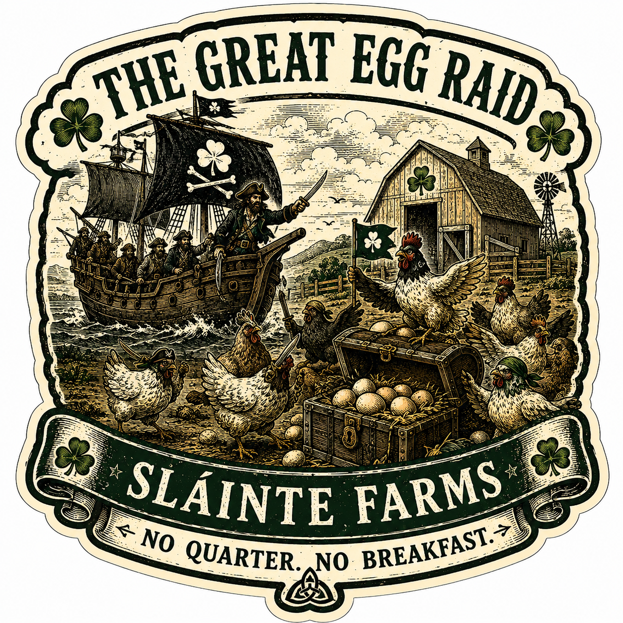 The Great Egg Raid Sláinte Farms die-cut sticker