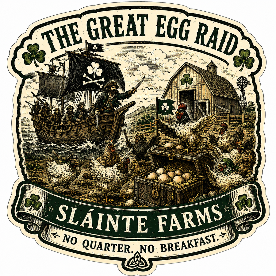 The Great Egg Raid Sláinte Farms die-cut sticker