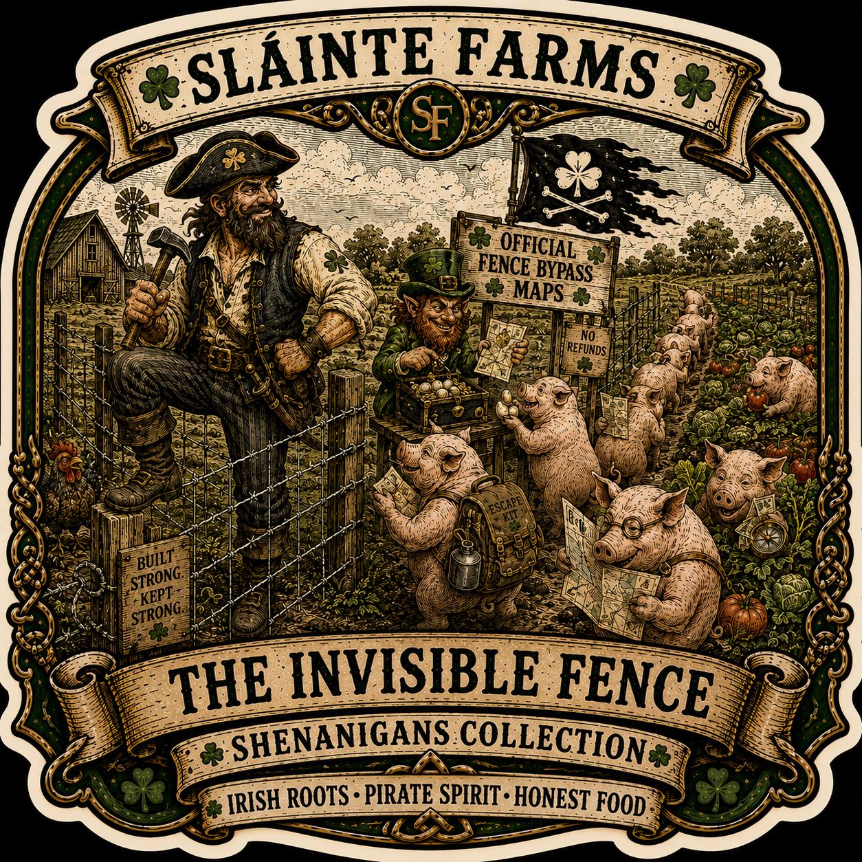 The Invisible Fence Sláinte Farms die-cut sticker