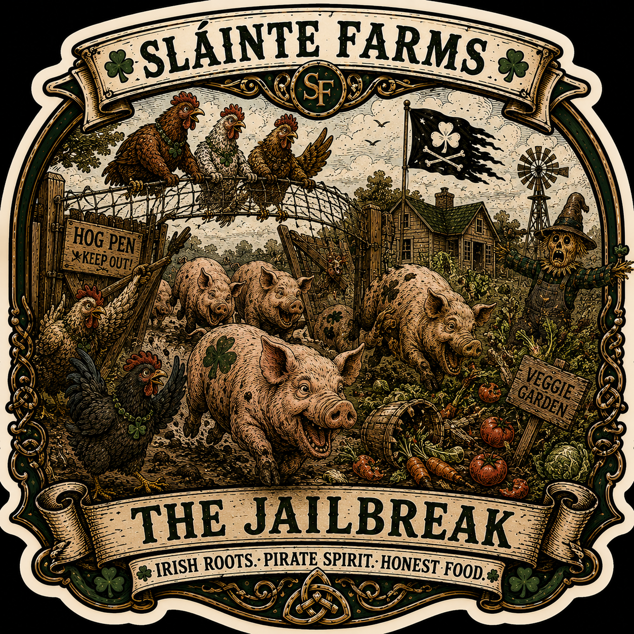 The Jailbreak Sláinte Farms die-cut sticker