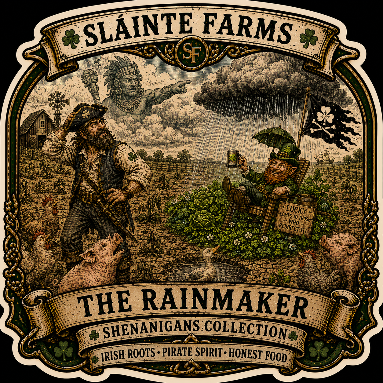 The Rainmaker Sláinte Farms die-cut sticker