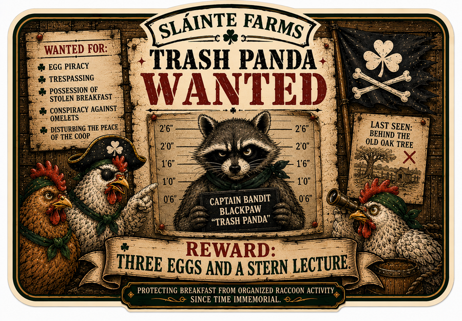 Trash Panda Wanted Sláinte Farms Egg Carton Exclusives die-cut sticker
